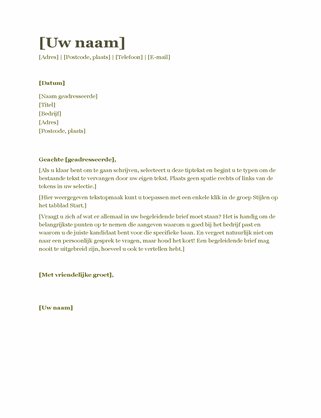 Begeleidende brief bij cv (groen)