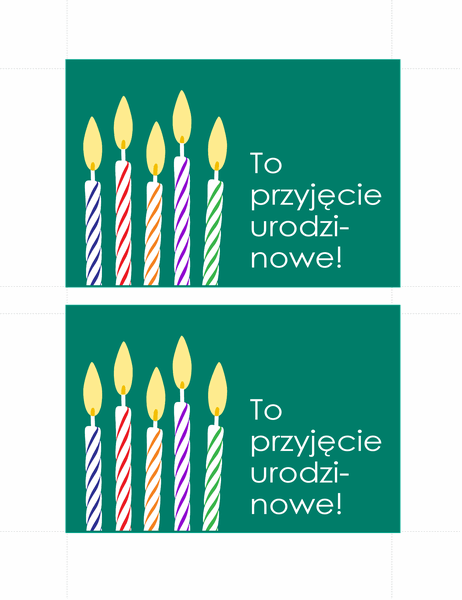Pocztówki z zaproszeniami na urodziny (2 na stronie)