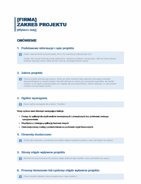 Zakres projektu Zakres projektu