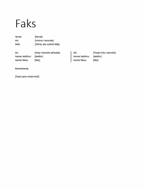 Arkusz strony tytułowej faksu (nieformalnego)