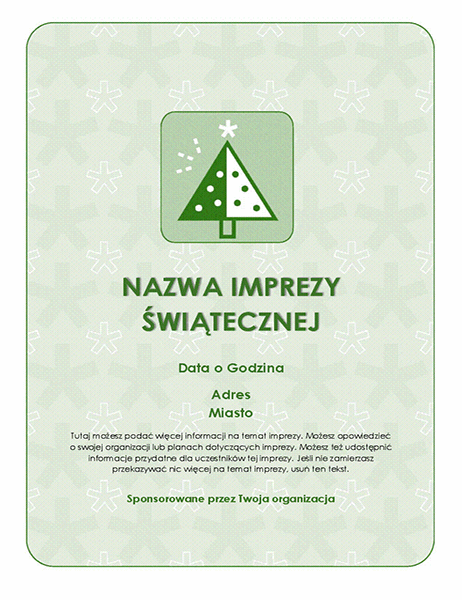 Ulotka z zaproszeniem na imprezę świąteczną (z zielonym drzewem) Ulotka z zaproszeniem na imprezę świąteczną (z zielonym drzewem)