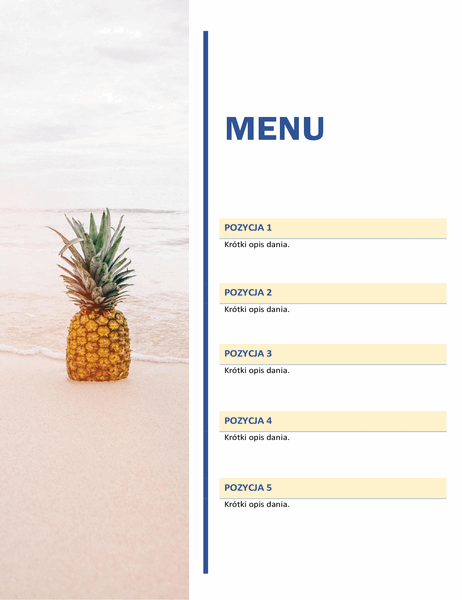 Menu na przyjęcie (motyw Słońce i piasek) Menu na przyjęcie (motyw Słońce i piasek)