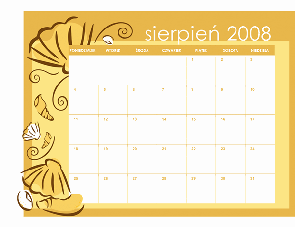 Kalendarz akademicki 2008/2009 (motyw na każdy miesiąc, 13 stron, poniedziałek–niedziela, sierpień–sierpień)