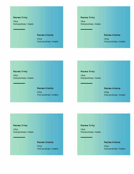 Etykiety wysyłkowe (projekt Zielony gradient, 6 na stronie, pasują do papieru Avery 5164) Etykiety wysyłkowe (projekt Zielony gradient, 6 na stronie, pasują do papieru Avery 5164)