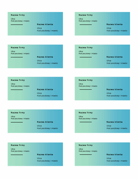 Etykiety wysyłkowe (projekt Zielony gradient, 10 na stronie, pasują do papieru Avery 5163) Etykiety wysyłkowe (projekt Zielony gradient, 10 na stronie, pasują do papieru Avery 5163)