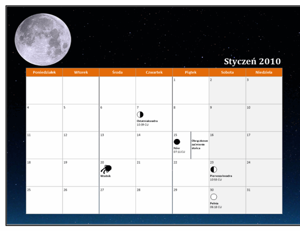 Kalendarz księżycowy na rok 2010 (czas uniwersalny)