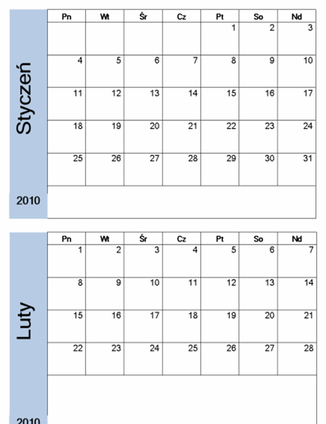 Kalendarz na rok 2010 z niebieskim obramowaniem (6 stron)