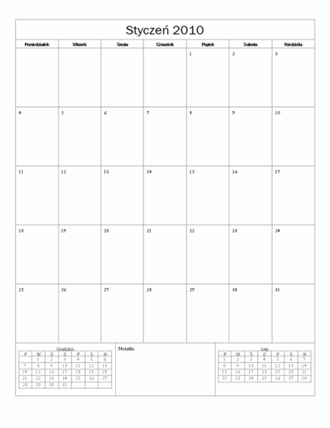 Kalendarz na rok 2010 (projekt podstawowy)