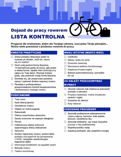 Lista kontrolna dojazdów rowerem do pracy