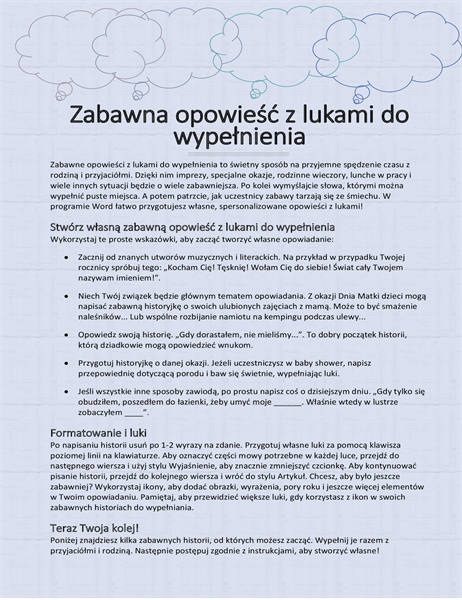 Zabawna opowieść z lukami do wypełnienia Zabawna opowieść z lukami do wypełnienia