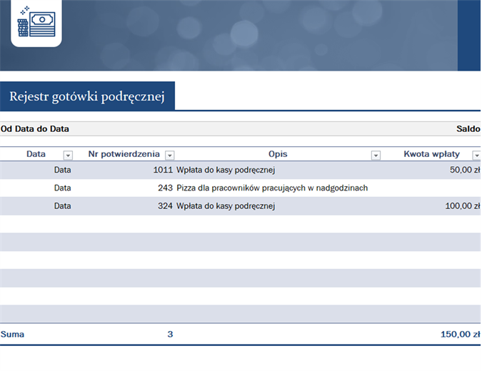 Rejestr gotówki podręcznej w małej firmie Rejestr gotówki podręcznej w małej firmie