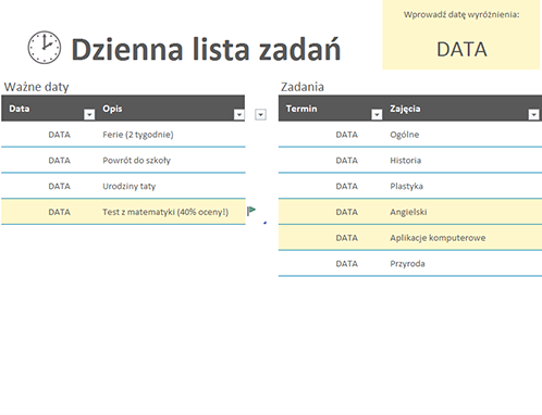 Dzienna lista zadań Dzienna lista zadań