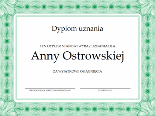 Dyplom uznania (zielony)