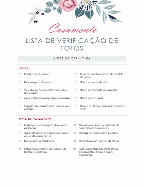 Lista de verificação de foto de casamento Lista de verificação de foto de casamento