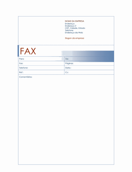 Folha de rosto para fax (tema Azul)