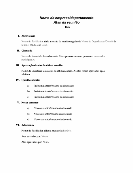 Atas da reunião formal Atas da reunião formal
