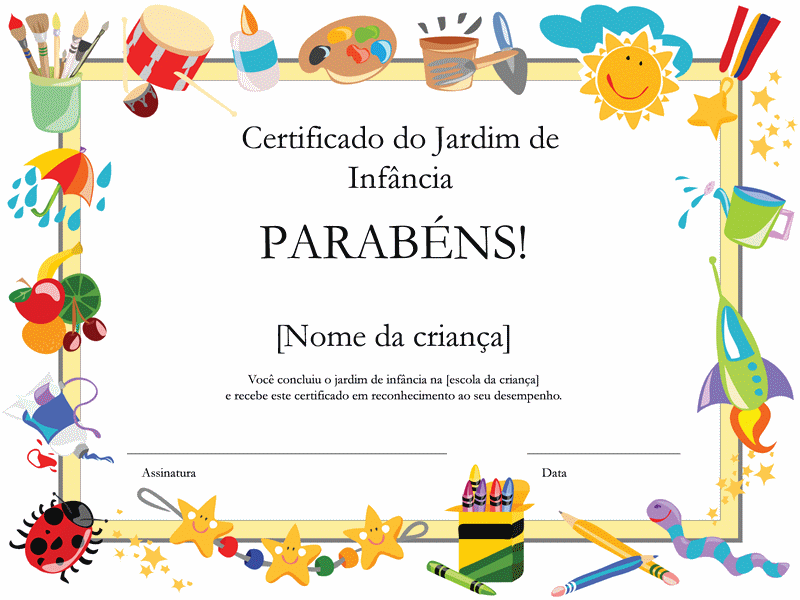 Certificado de diploma de jardim de infância