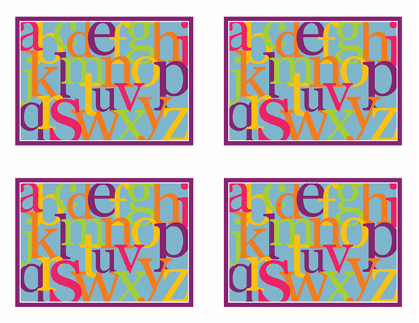 Cartões rápidos com letras do alfabeto (verso; funciona com o Avery 3263, 8387)