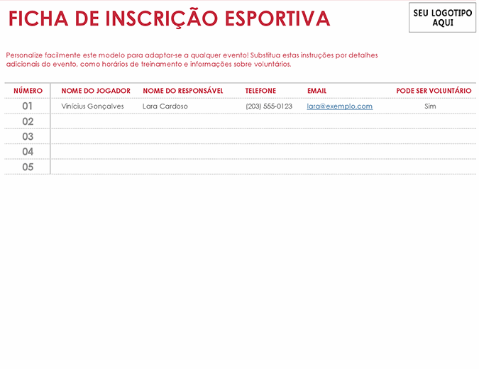 Ficha de inscrição esportiva