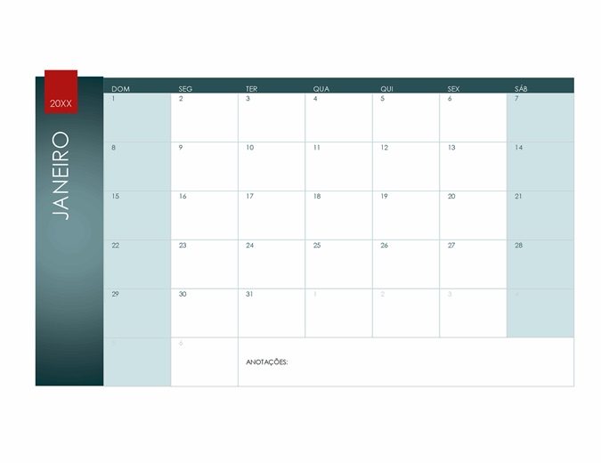Calendário para qualquer ano (tema de íon)