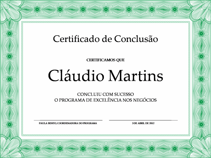 Certificado de conclusão (verde) Certificado de conclusão (verde)