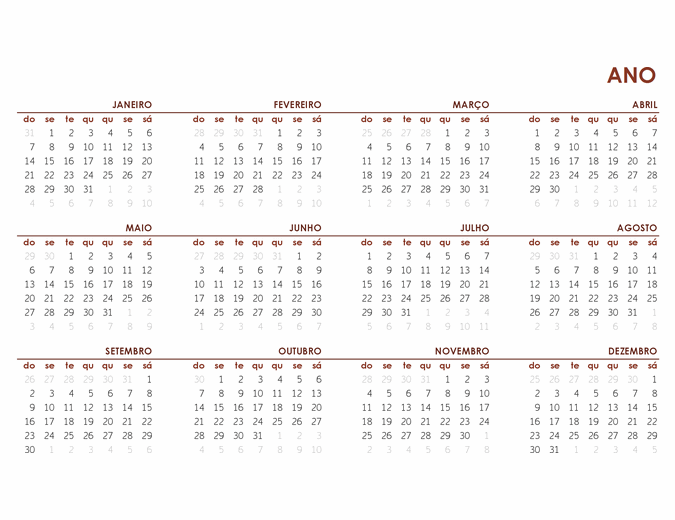 Calendário global de ano inteiro
