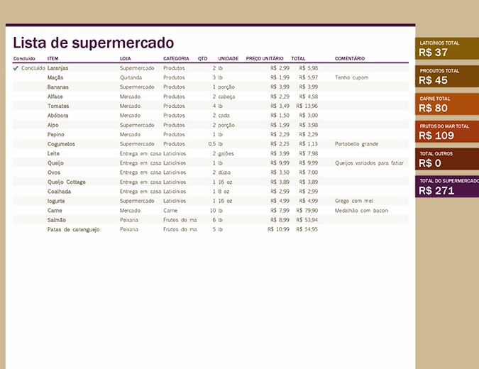 Lista De Supermercado Excel