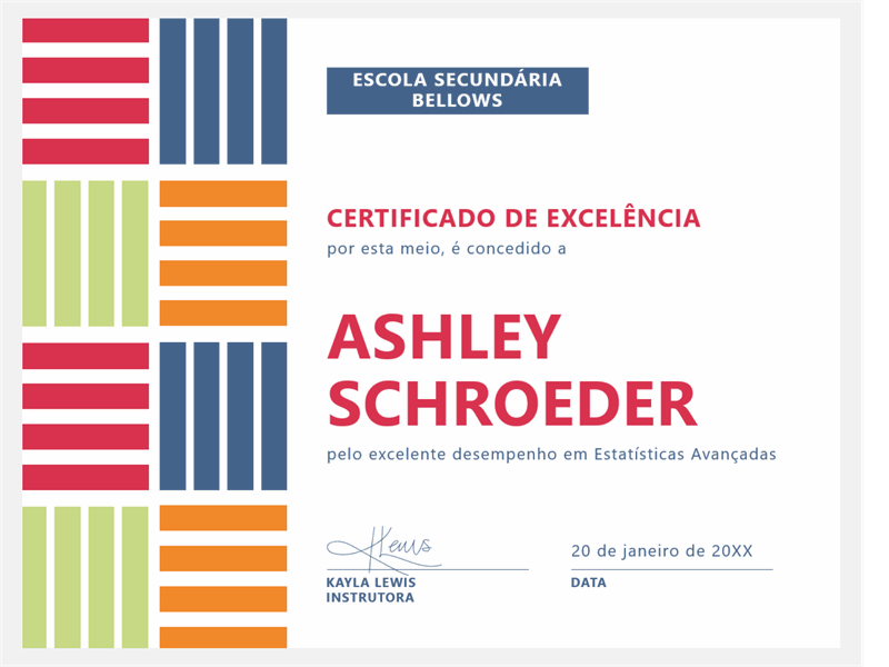 Certificado de aluno em bloco de cores