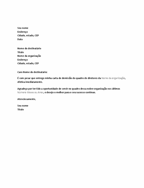 Carta de demissão do quadro