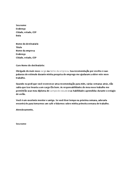 Carta de agradecimento por referência de trabalho bem-sucedida do chefe anterior Carta de agradecimento por referência de trabalho bem-sucedida do chefe anterior