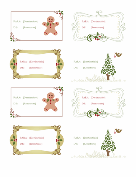 Etiquetas de presente (design retrô natalino, 8 por página)