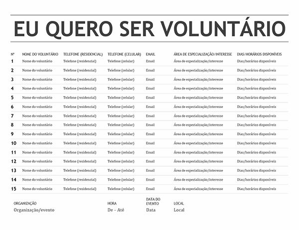Lista de voluntários