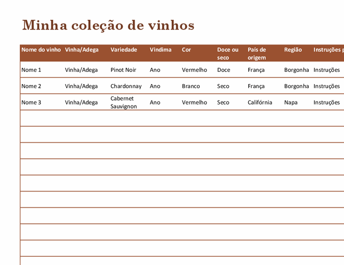 Lista de coleção de vinhos