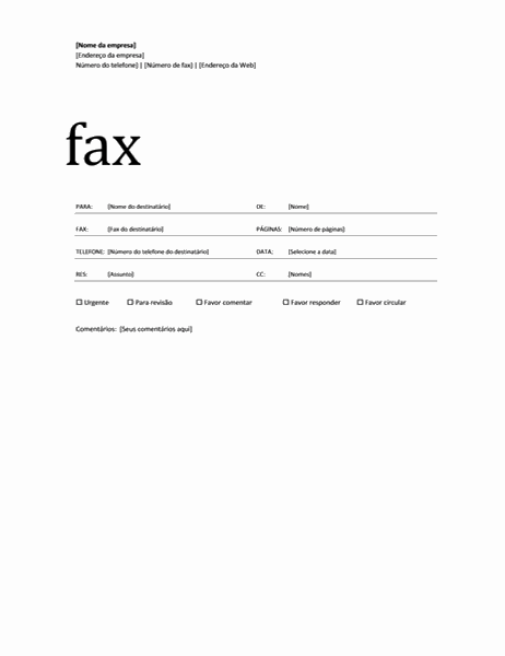 Folha de rosto de fax (tema Profissional)
