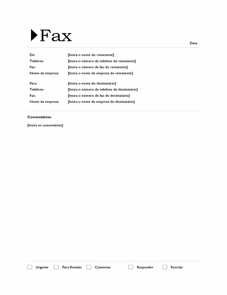 Folha de rosto de fax (tema de origem)