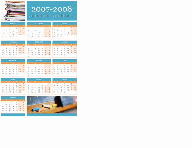 Calendário acadêmico 2007-2008 (1-pág., seg-dom)