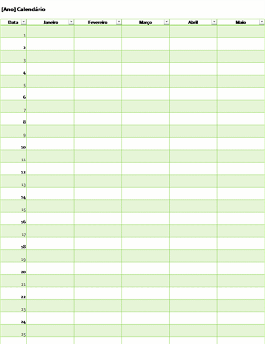 Calendário perpétuo de qualquer ano (vertical)