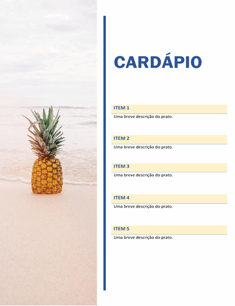 Cardápio de festa (design de praia e sol) Cardápio de festa (design de praia e sol)