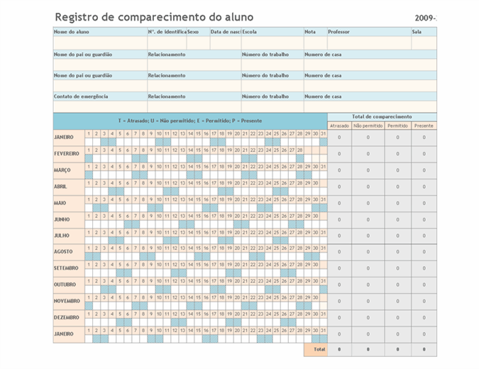 Registro de comparecimento do aluno 2009-2010