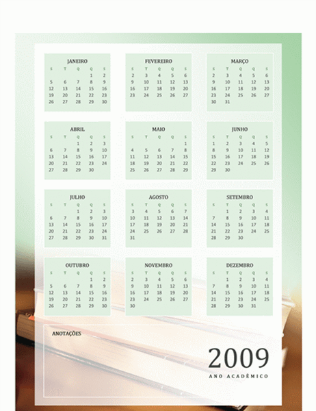 Calendário acadêmico de 2009 (1 pág., seg-sex)