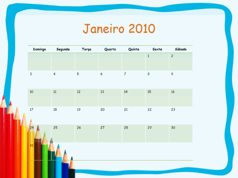 Calendário acadêmico de 2009-2010 (segunda a domingo, agosto a agosto)