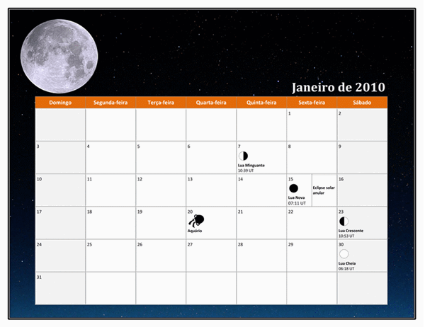 Calendário lunar de 2010 (horário universal)