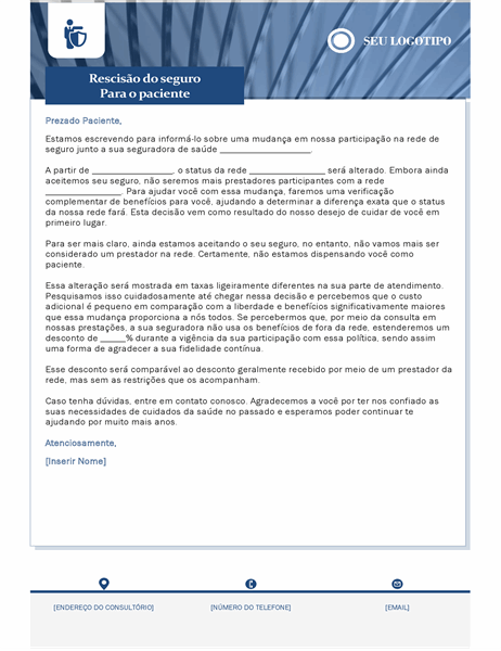 Carta de terminação de seguro de saúde Carta de terminação de seguro de saúde
