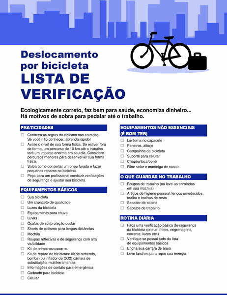 Lista de verificação de deslocamento de bicicleta
