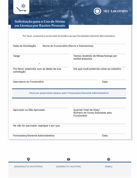 Formulário de solicitação de férias para funcionários de pequenas empresas