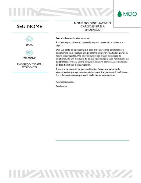 Carta de apresentação criativa, elaborada pela MOO Carta de apresentação criativa, elaborada pela MOO