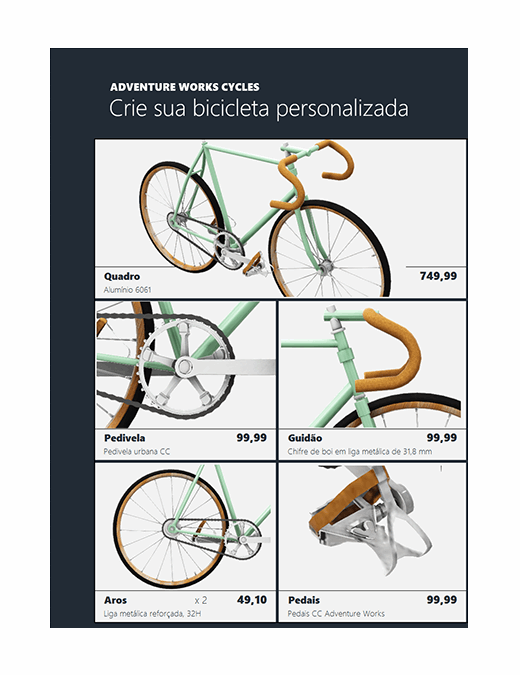 Catálogo de produtos em Excel 3D (modelo de bicicleta)