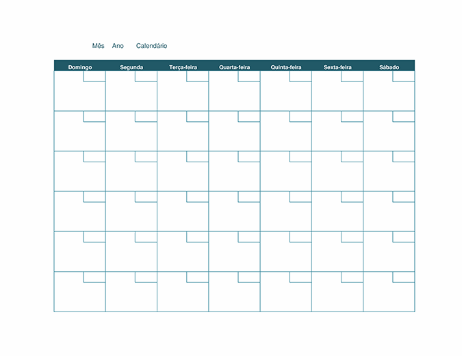 Calendário mensal em branco
