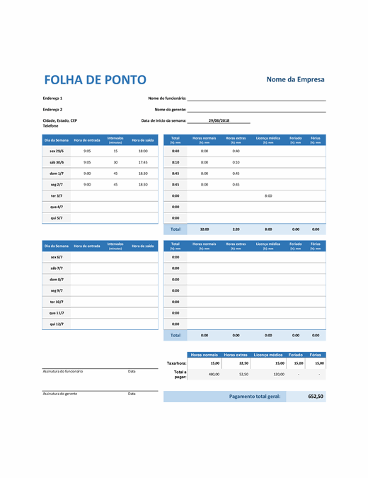 Folha de Ponto Semanal Folha de Ponto Semanal
