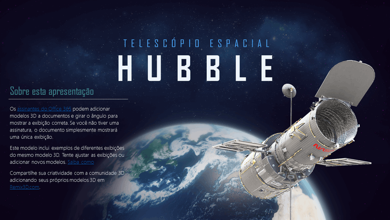 Apresentação do PowerPoint em 3D (modelo do telescópio Hubble)
